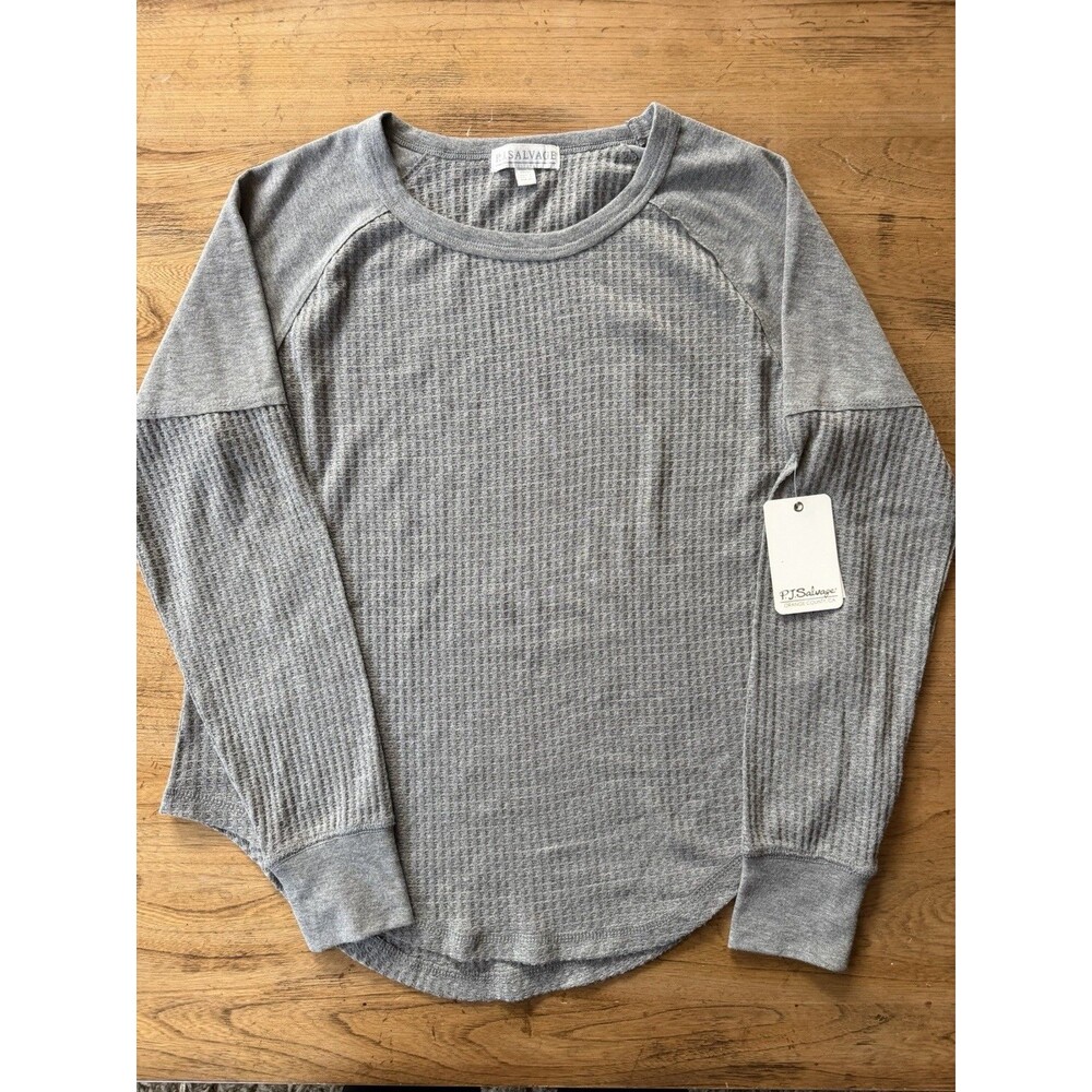 PJ Salvage Womens S Waffle Lounge Pajama Shirt Top Long Sleeve Stretch Grey